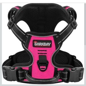 Dog Harness MEDIUM No Pull -2 Leash Clips, Adjustable Soft Padded Black Pink NEW